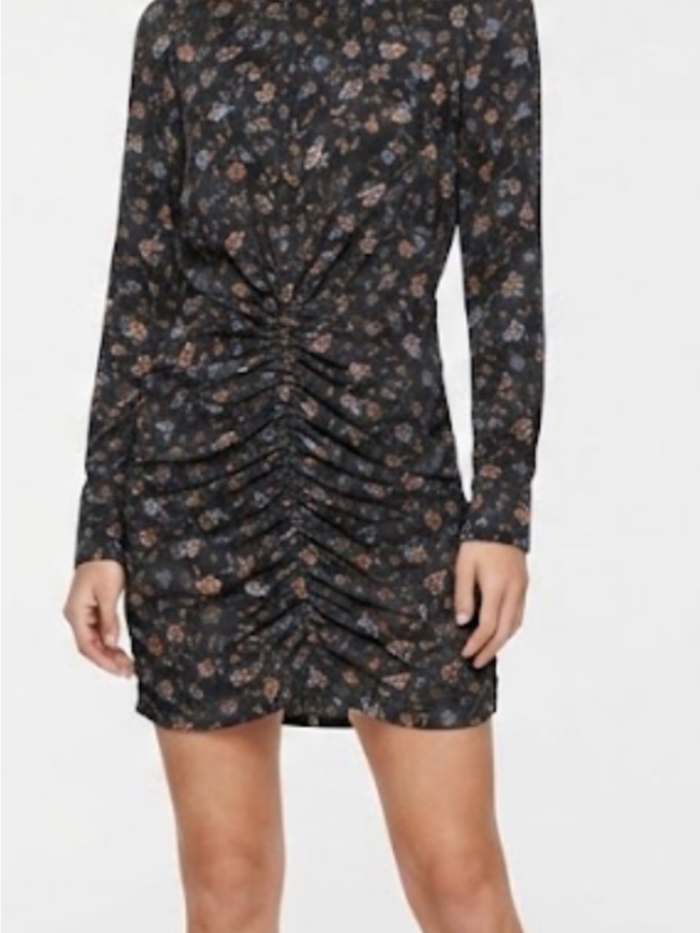 Evereve Floral Ruched Long-Sleeve Mini Dress
